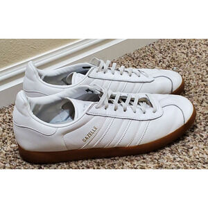 Adidas Gazelle Men’s Sneakers White Leather Gum Sole Size 10.5 Classic Style